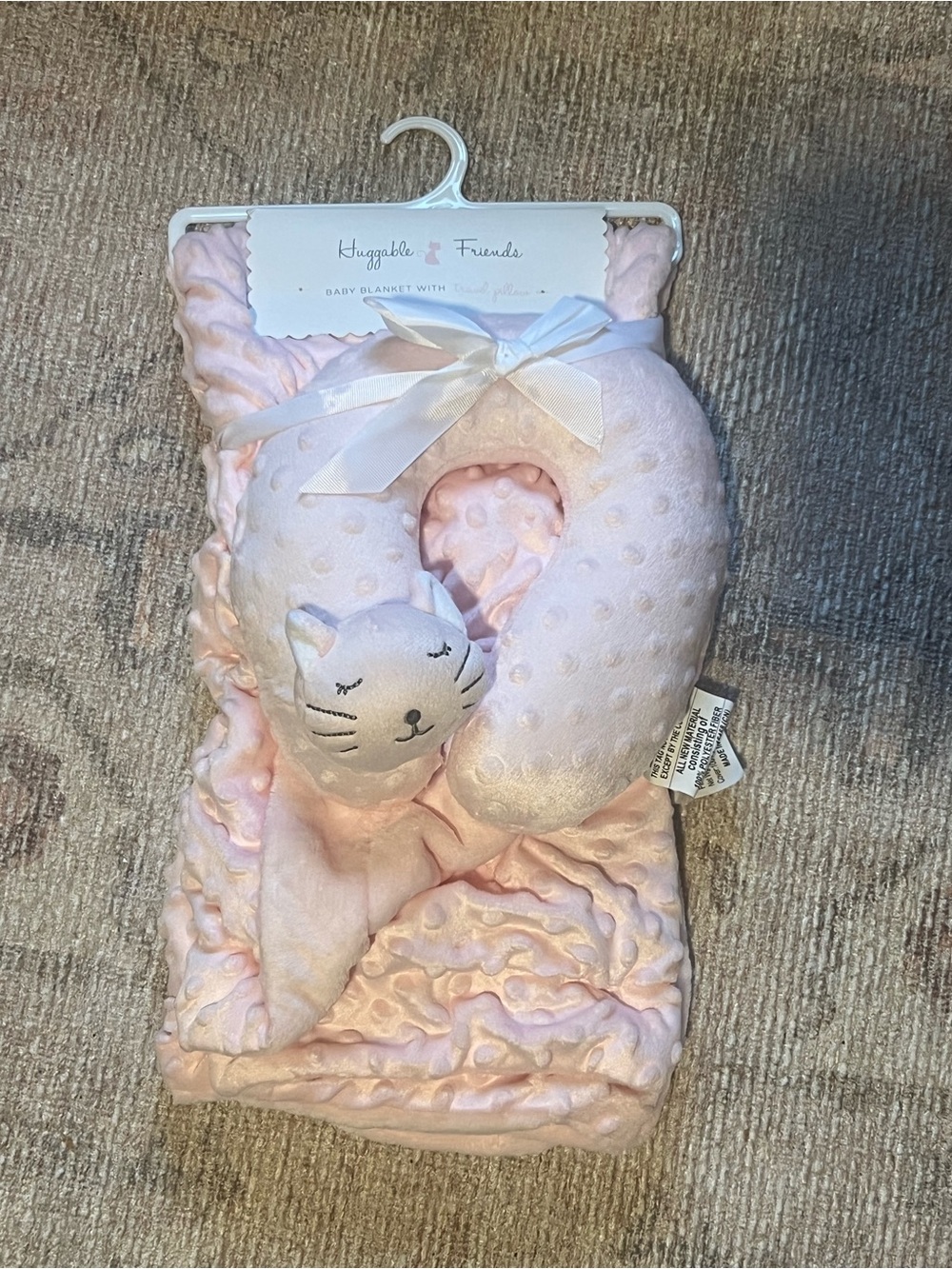 NWT Huggable Friends Pink Baby Blanket + Neck Pillow Set